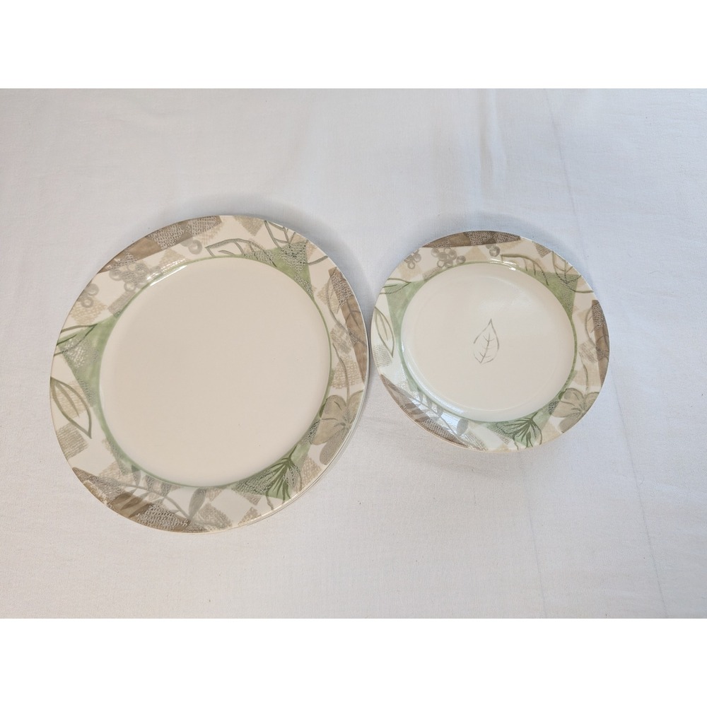 Corelle Dinner Plates Salad Plates Set 14p Sage Brown Green TEXTURED LEAVES
